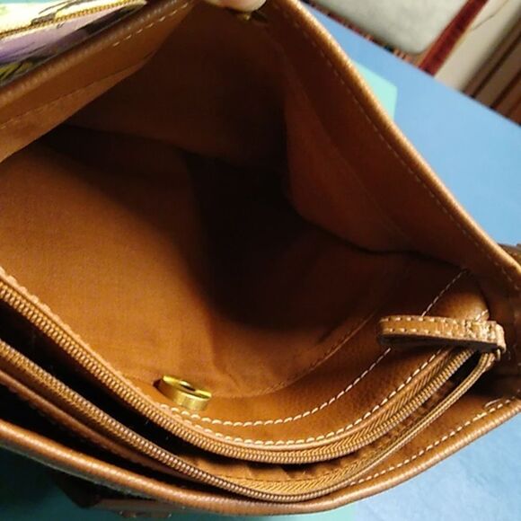 Caribbean Joe Purple and Brown Floral Shoulder Bag with Leather Accents - Picture 6 of 11